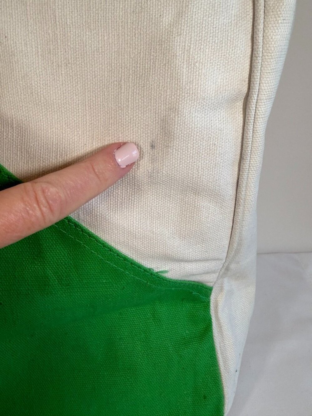 80s Wooden Handle Colorblock Canvas Tote Green White Bag Vintage - Picture 12 of 12
